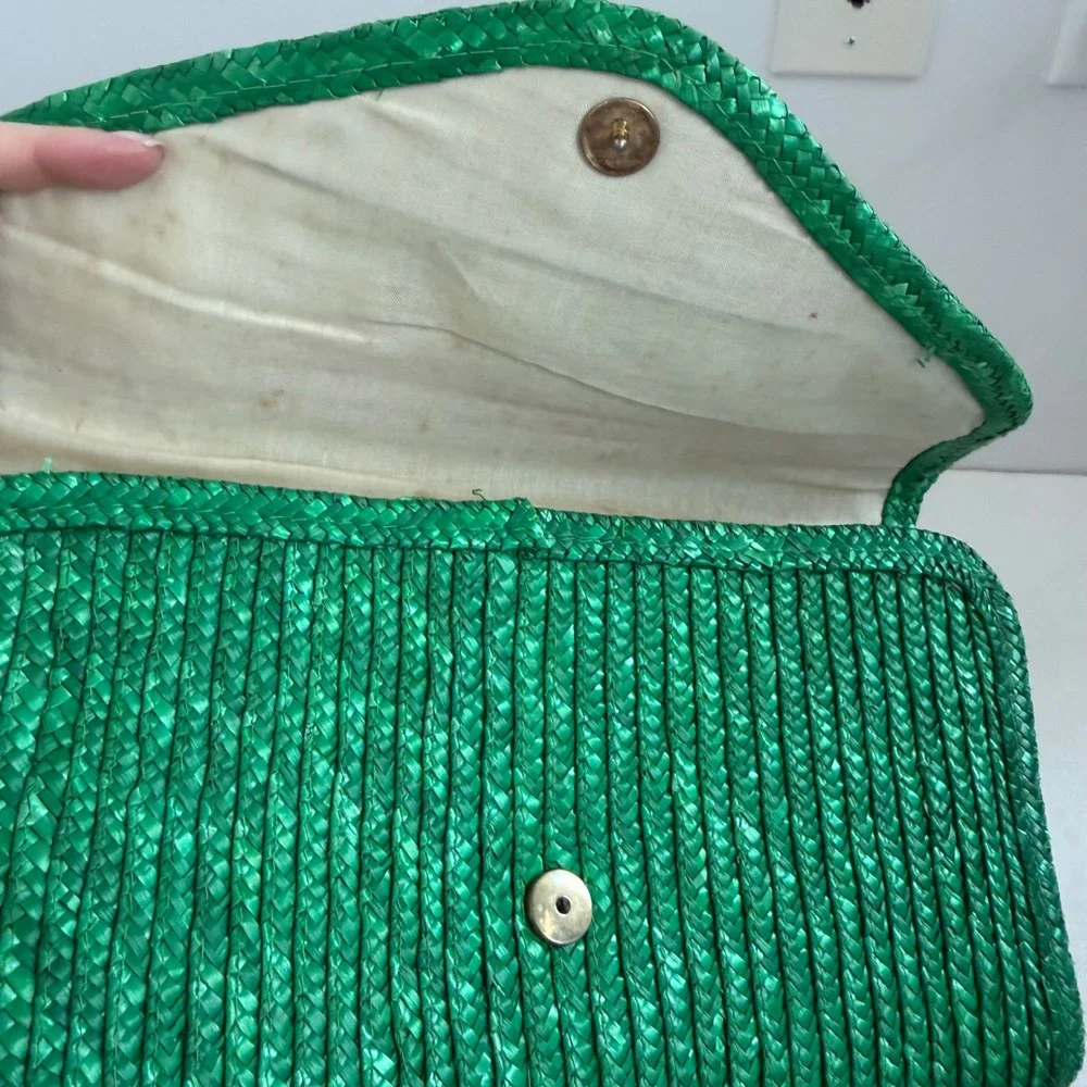 Vintage‎ Woven Green Straw Clutch